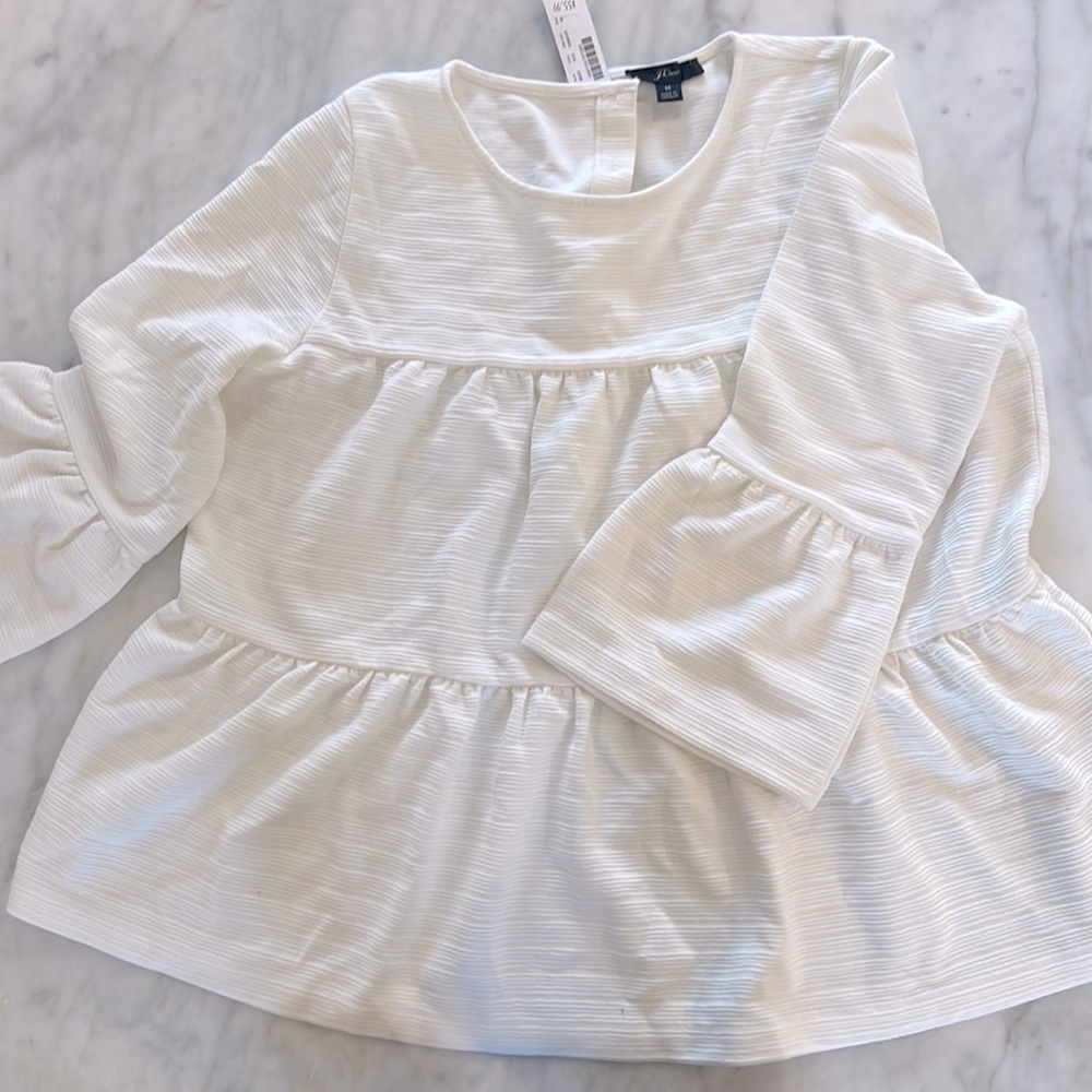 J. CREW Women's Size M Ivory Button-back Tiered Bell Sleeve Top AI031, NWT